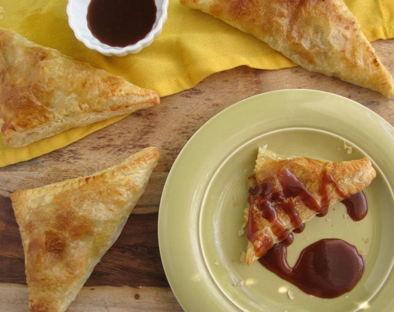 Pineapple Turnovers with Coconut and Caramel Sauce