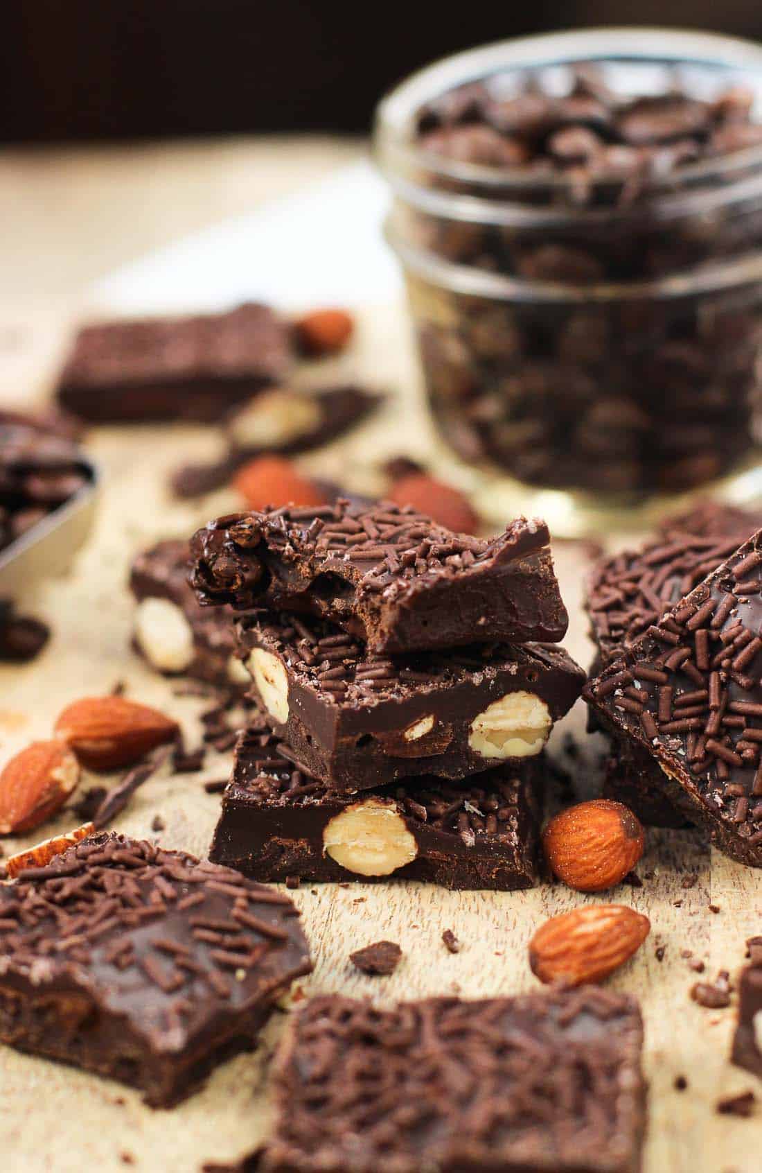 chocolate-covered espresso bean bark with almonds