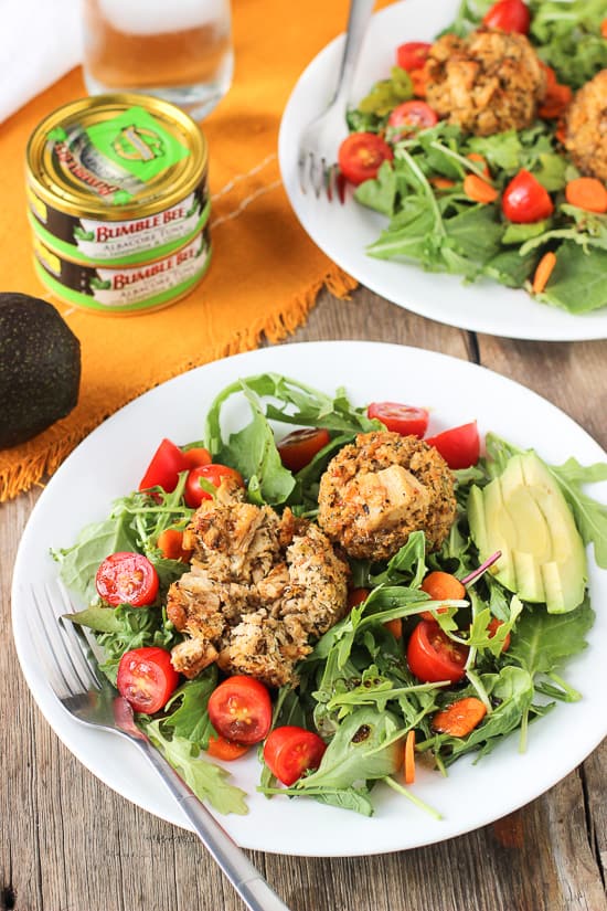 Spicy Tuna Cake Salad with Orange Balsamic Vinaigrette
