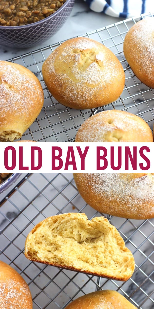 Homemade Old Bay buns are chewy and springy, making an extra flavorful bun for burgers or sandwiches. Simple kitchen staple ingredients are all you need to make these easy buns. They're also great as dinner side dish rolls!