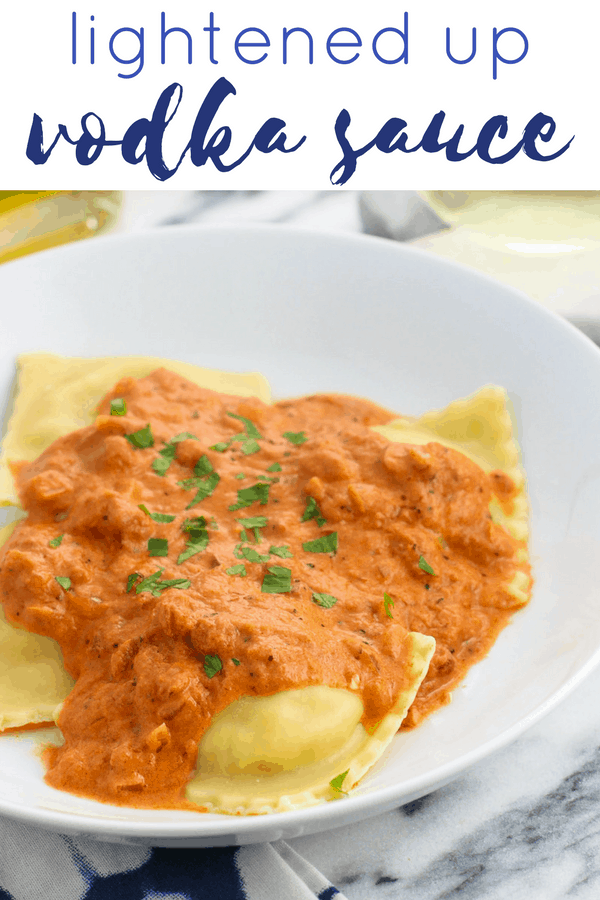 This recipe for lightened up vodka sauce is a healthier way to enjoy Italian comfort food. This easy homemade vodka sauce substitutes in fat-free half-and-half for a lower fat but creamy sauce without any worries of it separating.