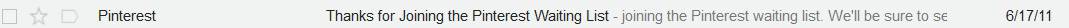 Pinterest wait list email in an email inbox.