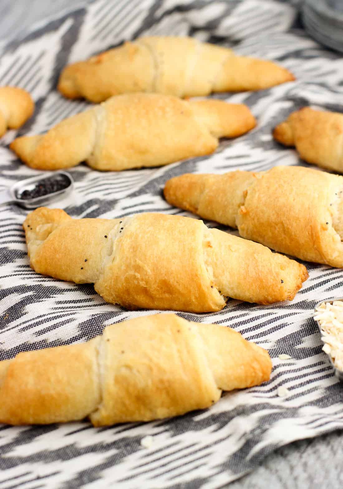 Crescent rolls on a cloth napkin