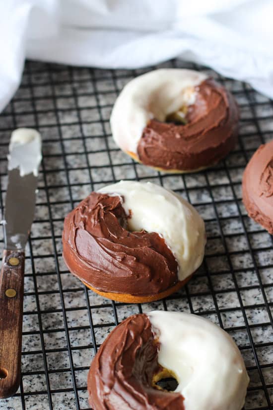 Baked Black and White Cookie Donuts | mysequinedlife.com