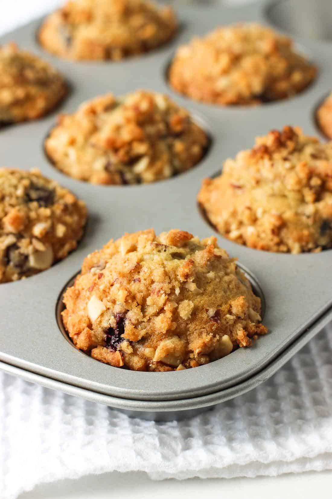 Muffins in a standard-size muffin tin after being baked