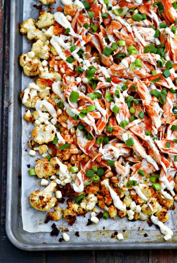 Buffalo Ranch Roasted Cauliflower Nachos