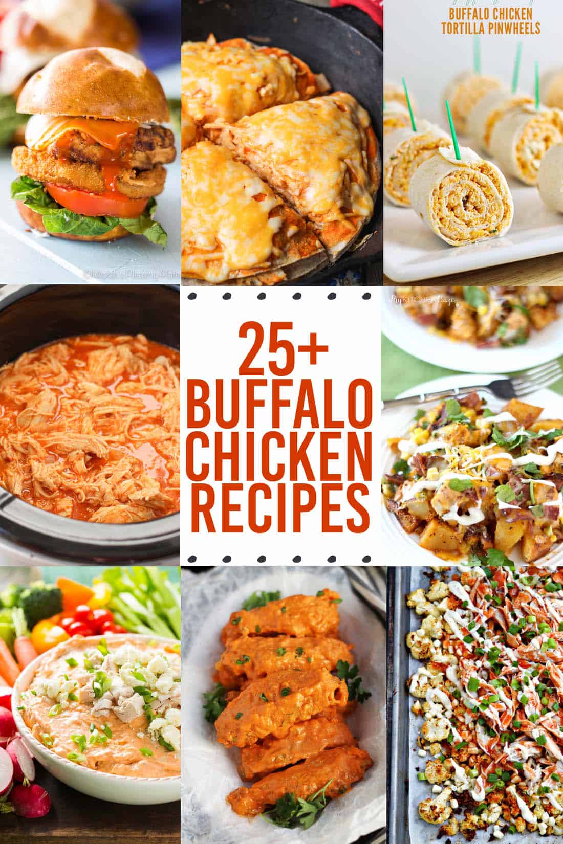25+ Buffalo Chicken Recipes - perfect meal and appetizer recipes for Game Day (or anytime)! Dips, bites, sandwiches, pizza, pasta, and more.