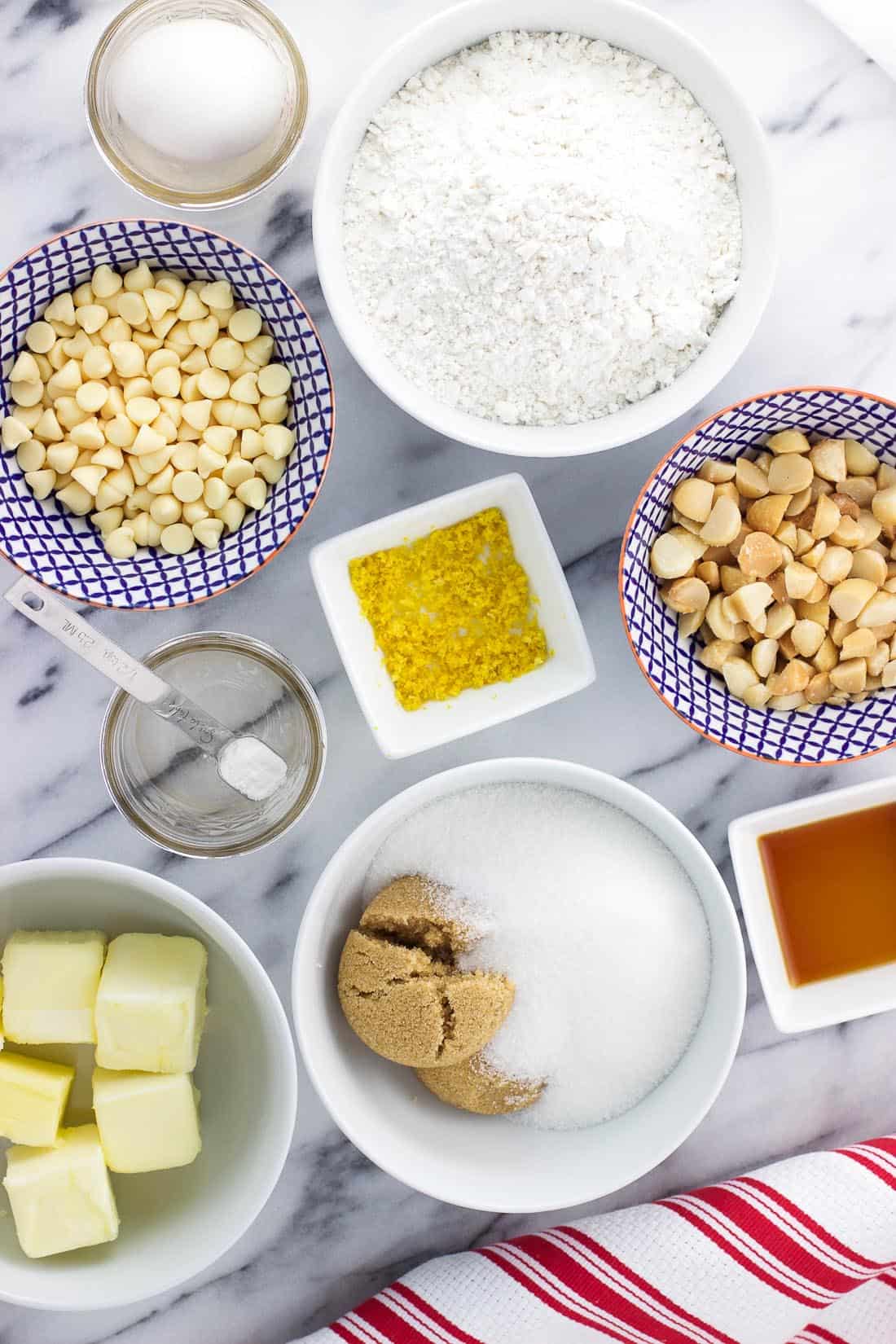 Bowls of cookie ingredients