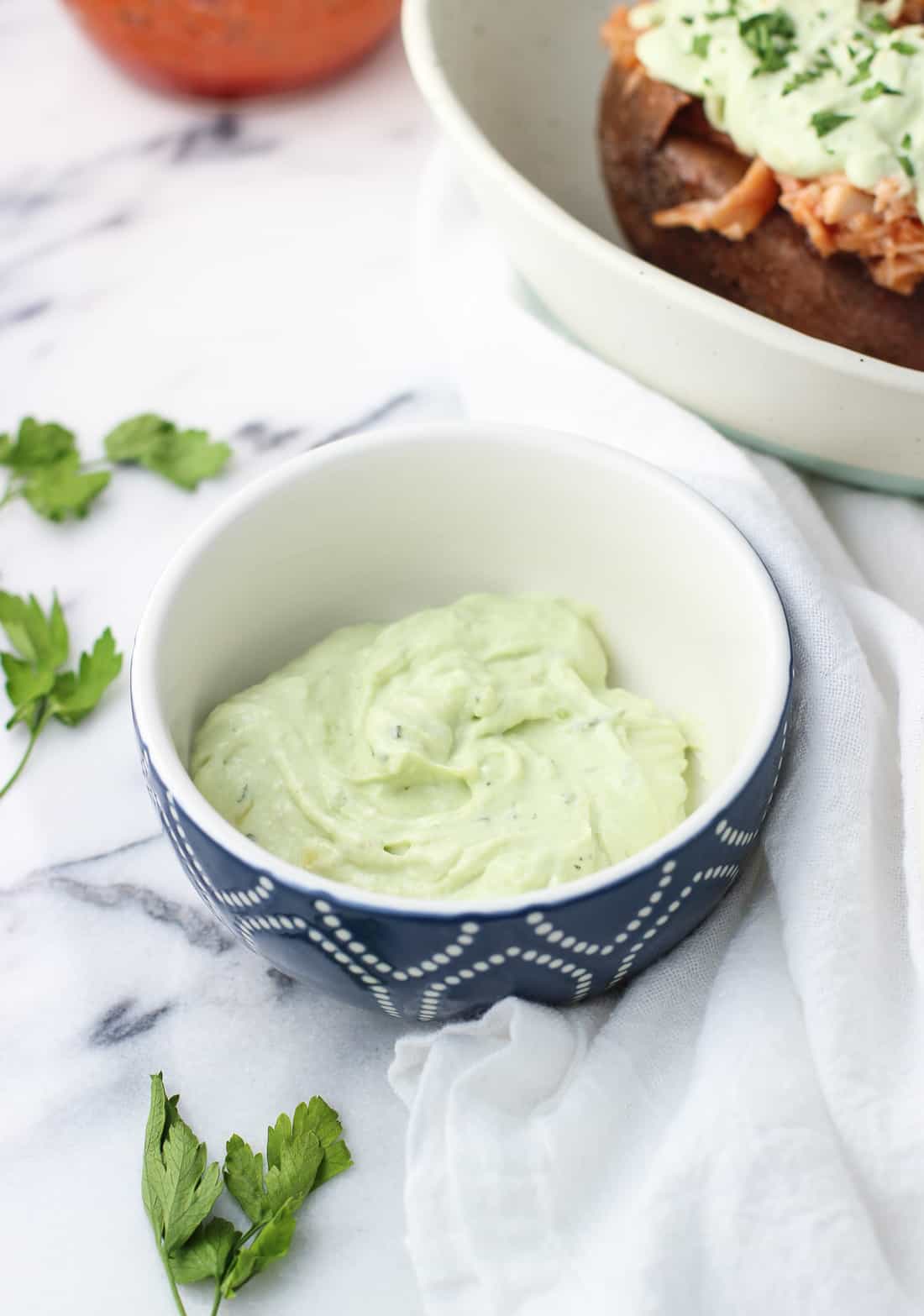 A small bowl of avocado sauce.