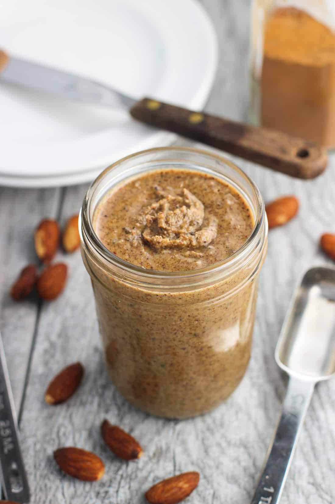 Almond butter in a glass jar