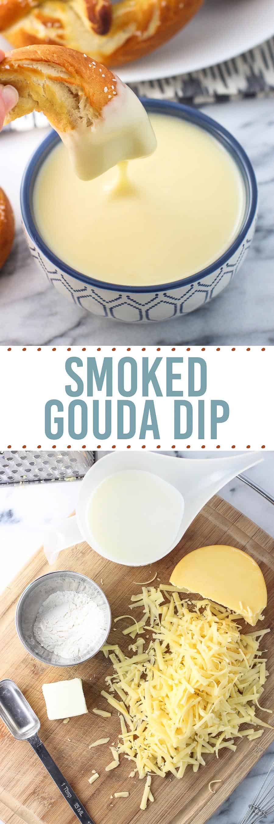 A graphic of the dip in a bowl and the recipe ingredients with the recipe title in between.