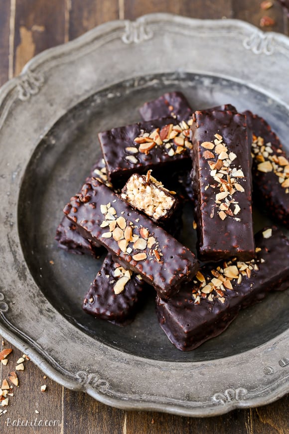 Chocolate Covered Almond Butter Puffed Millet Bars - Bakerita