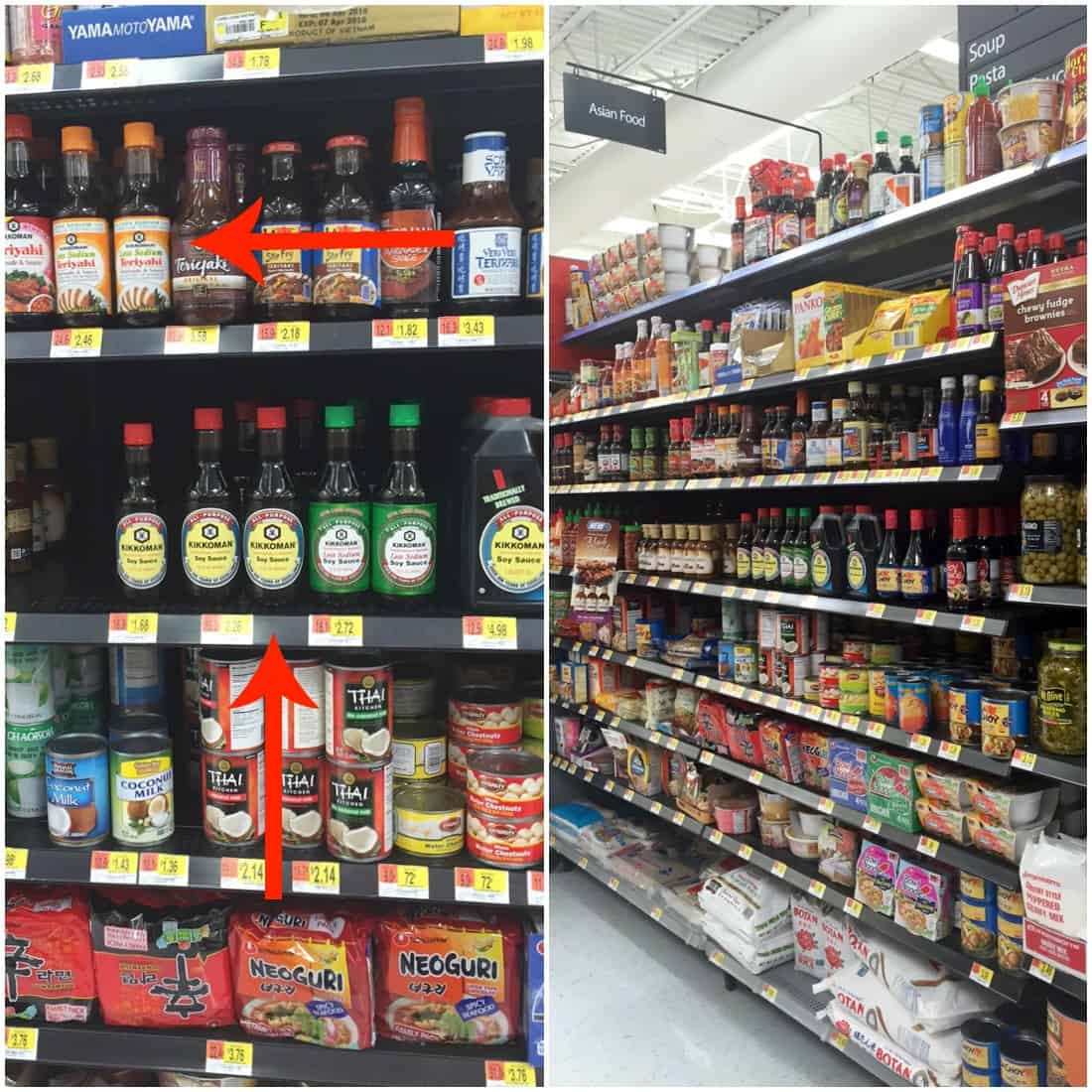 Kikkoman products on the supermarket shelves.