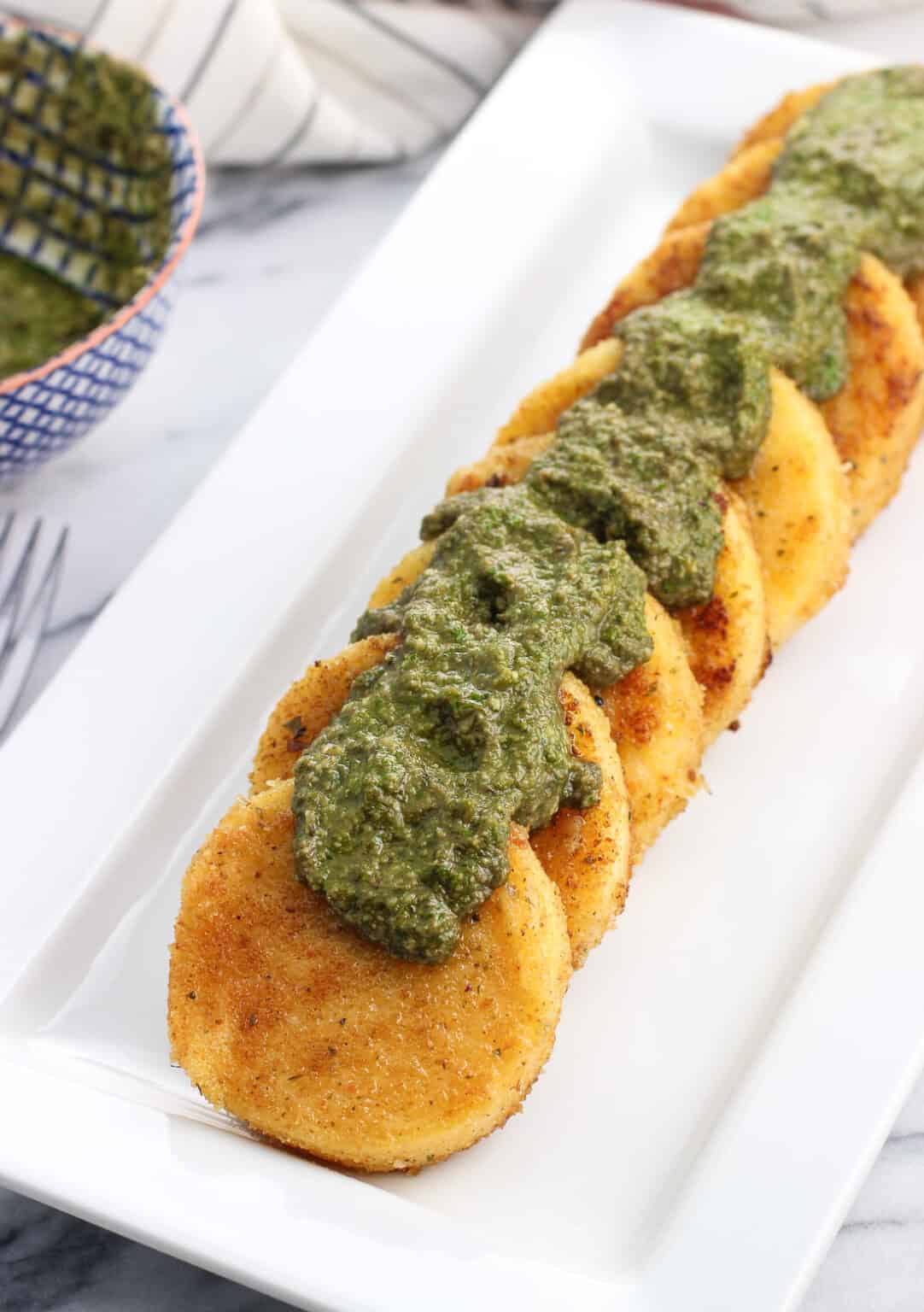 Parmesan Crusted Polenta with Pesto - My Sequined Life