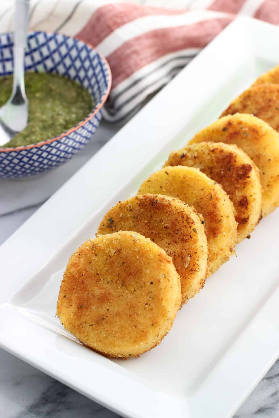 Parmesan Crusted Polenta with Pesto