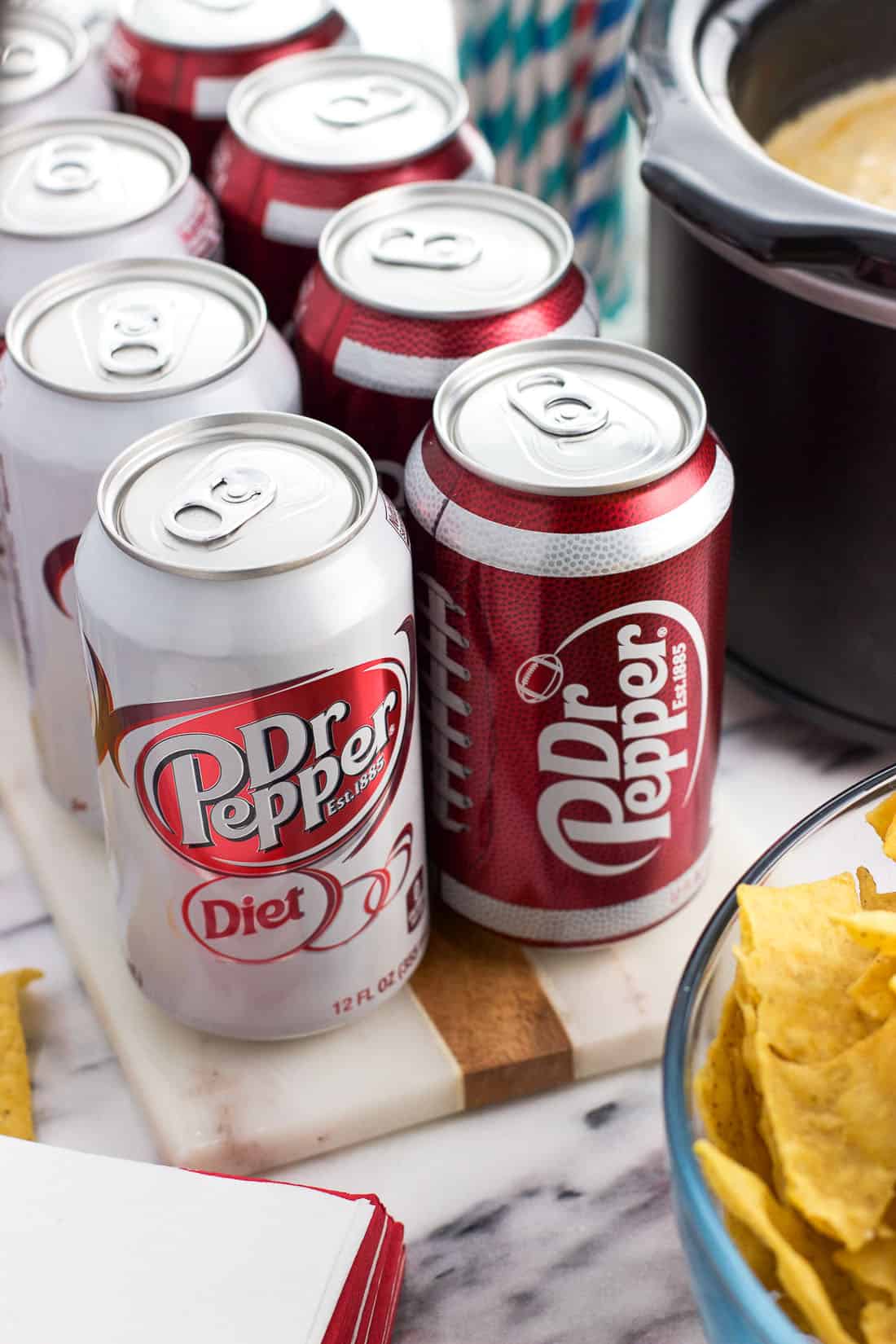 Can of Dr Pepper on a party table.