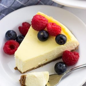 A slice of sour cream cheesecake