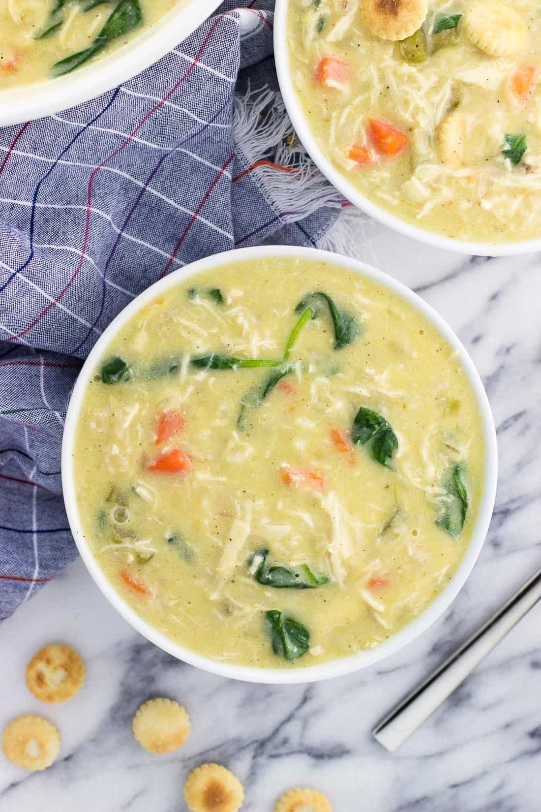 An overhead picture of two bowls of soup