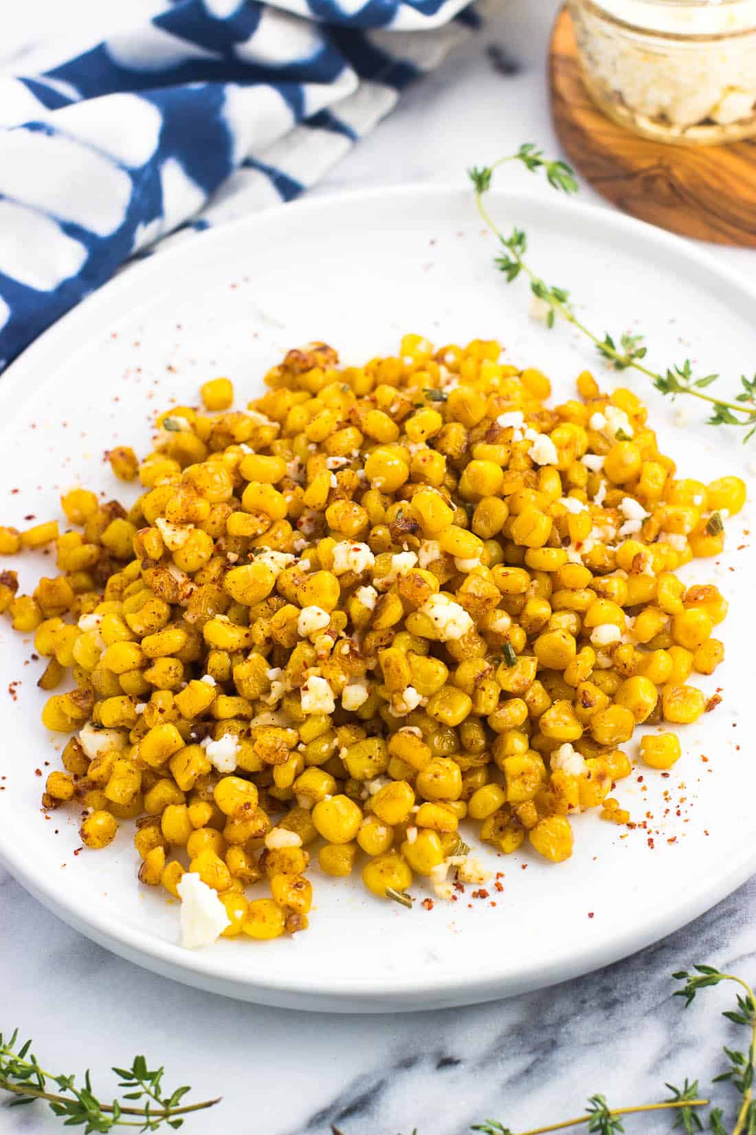 A plate of skillet roasted corn