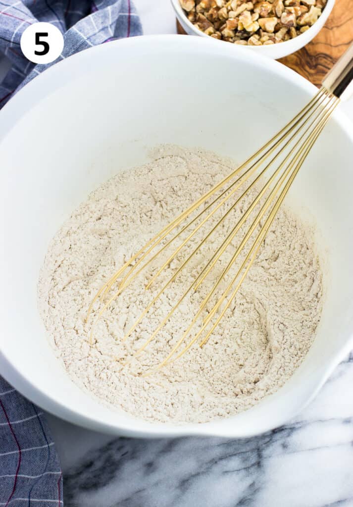 Dry ingredients whisked in a separate bowl.