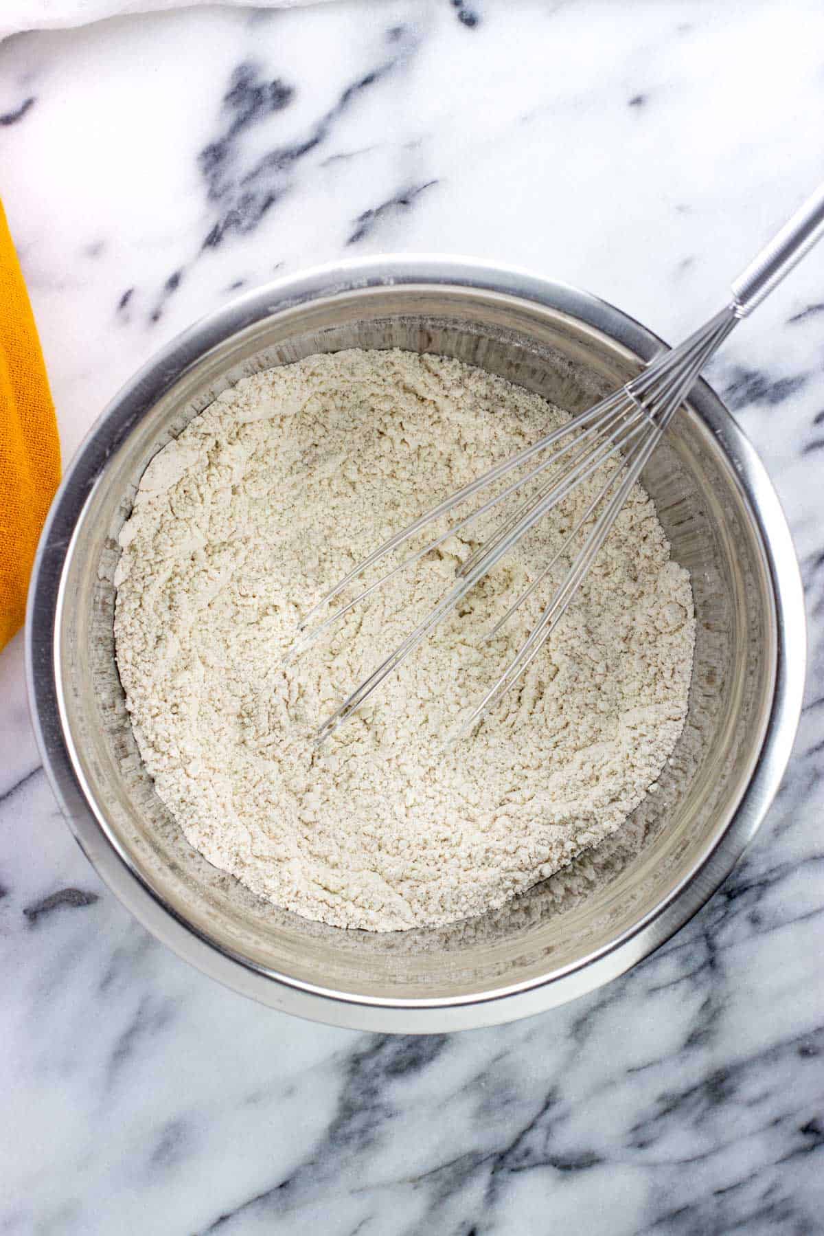 Dry ingredients whisked together in a separate bowl.