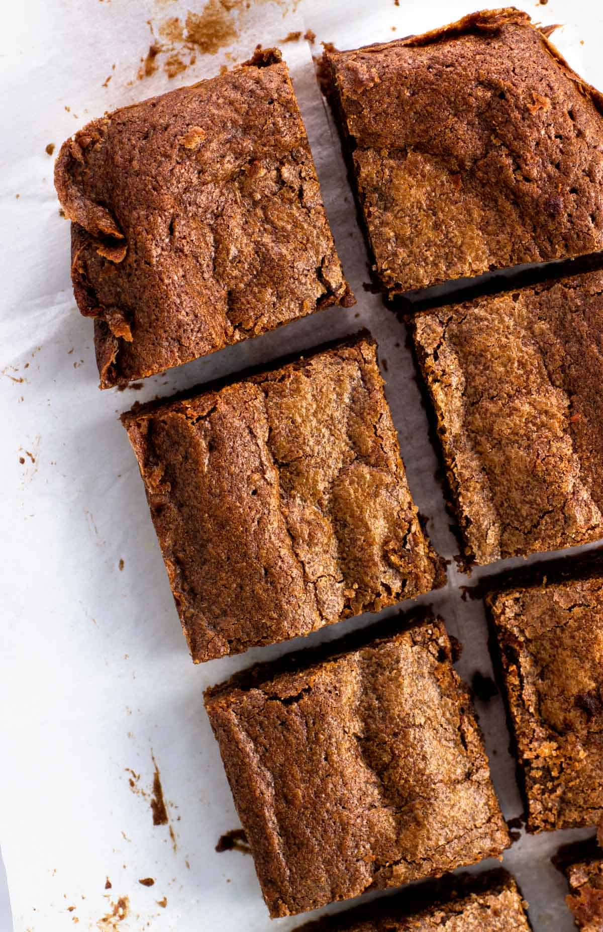 A close-up of sliced small batch brownies.