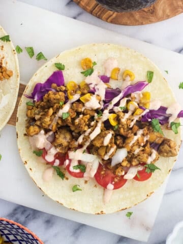 A tempeh taco with a variety of vegetables.