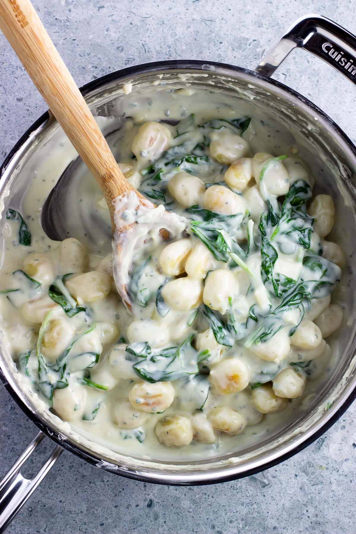 Creamy Gorgonzola Gnocchi with Spinach and Pine Nuts - Nutmeg Nanny