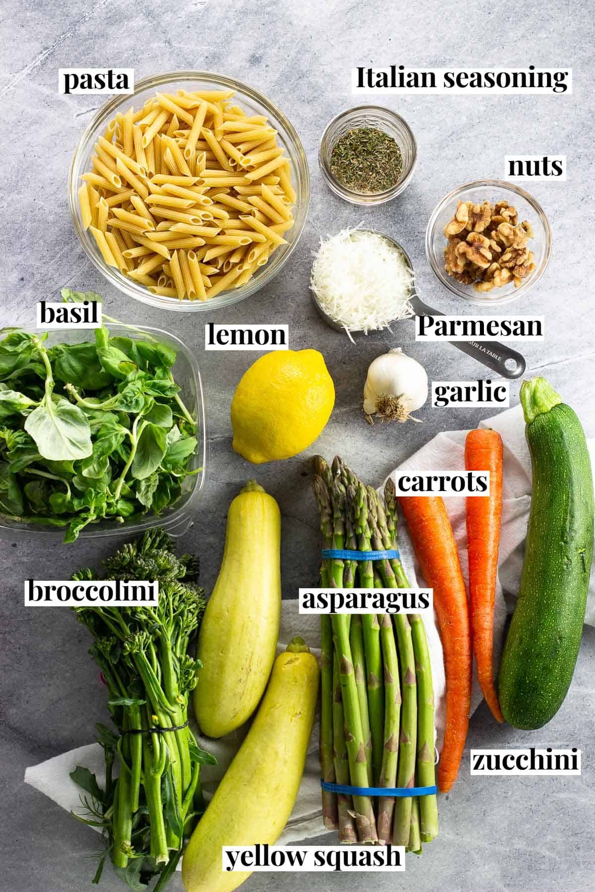 The recipe ingredients laid out on a board labeled with their text names.