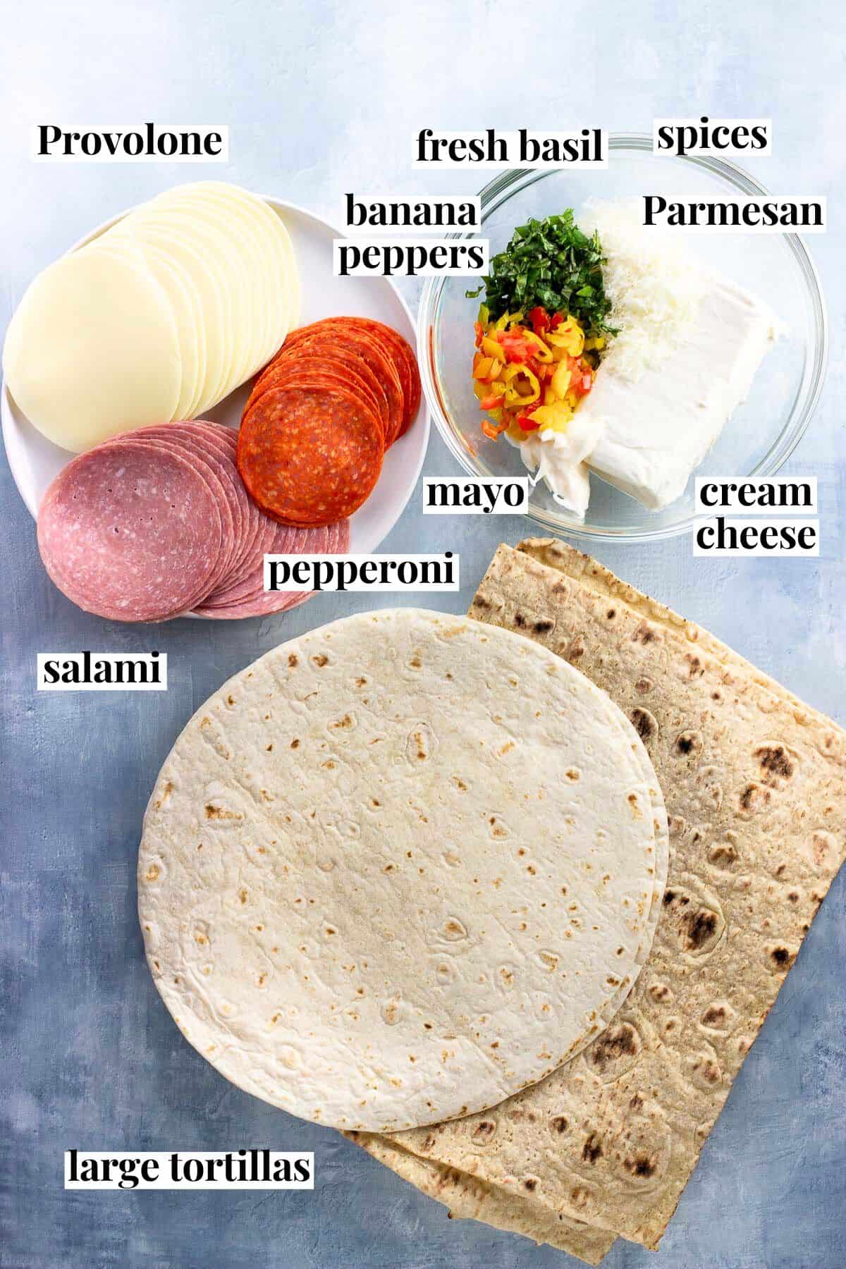 Text-labeled recipe ingredients in separate containers with their names.