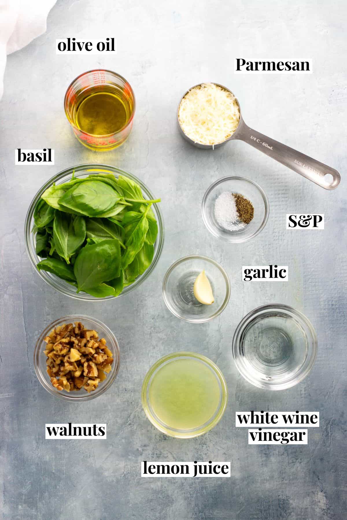 All recipe ingredients labeled with text names in separate containers.