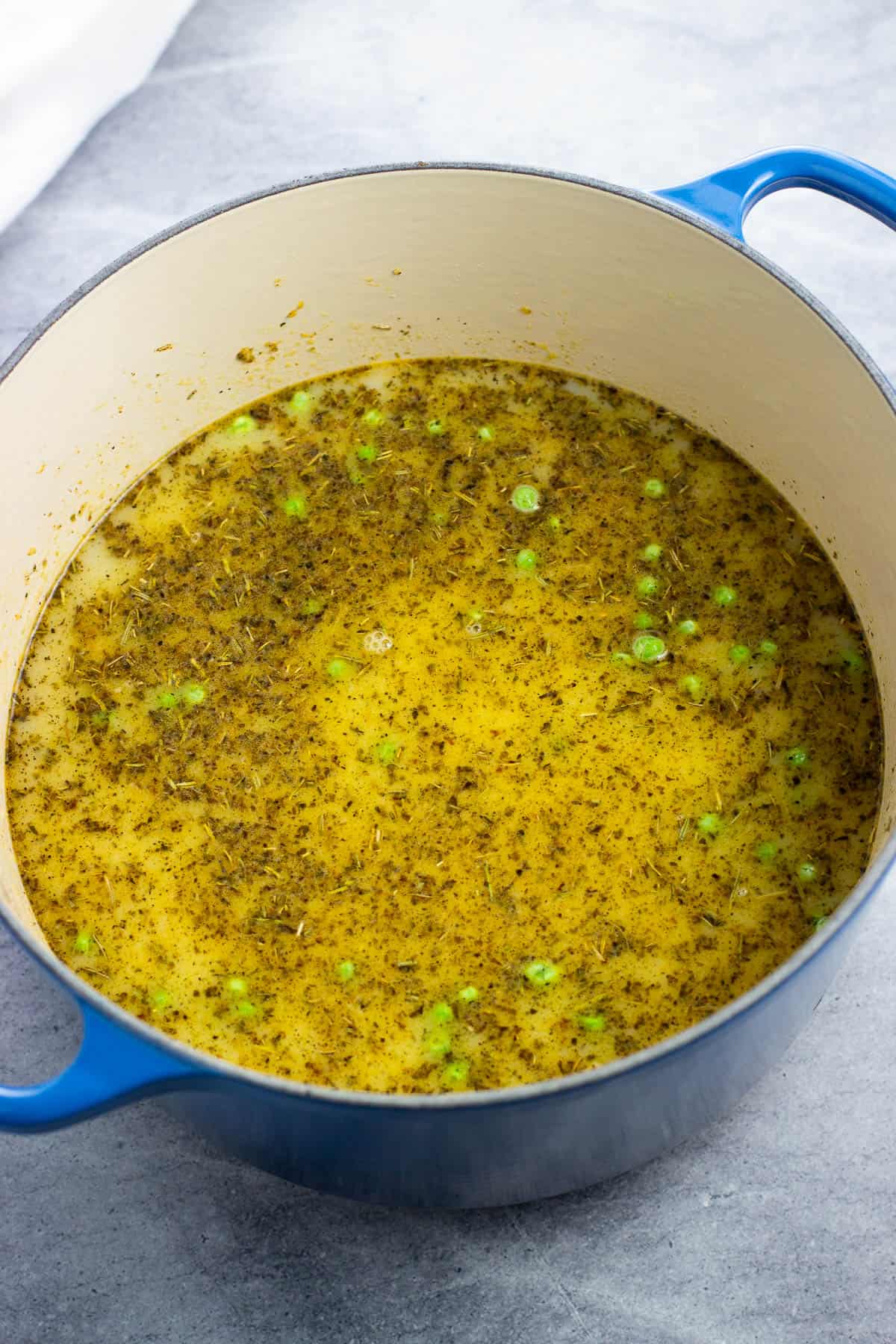 All recipe liquid poured into the pot.