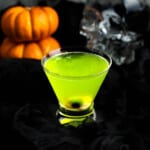 A gummy eyeball in the bottom of a Halloween margarita.