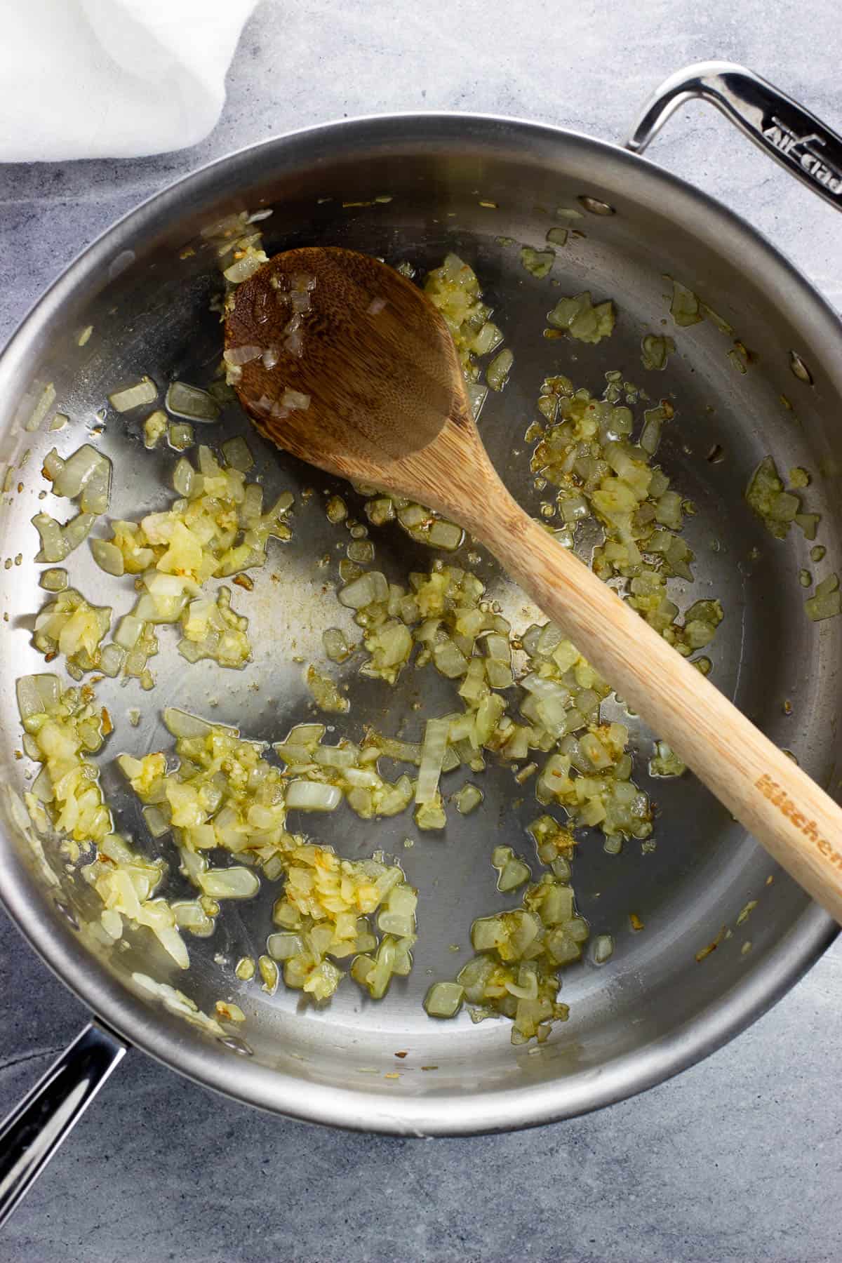 Onions and garlic sautéed in olive oil.