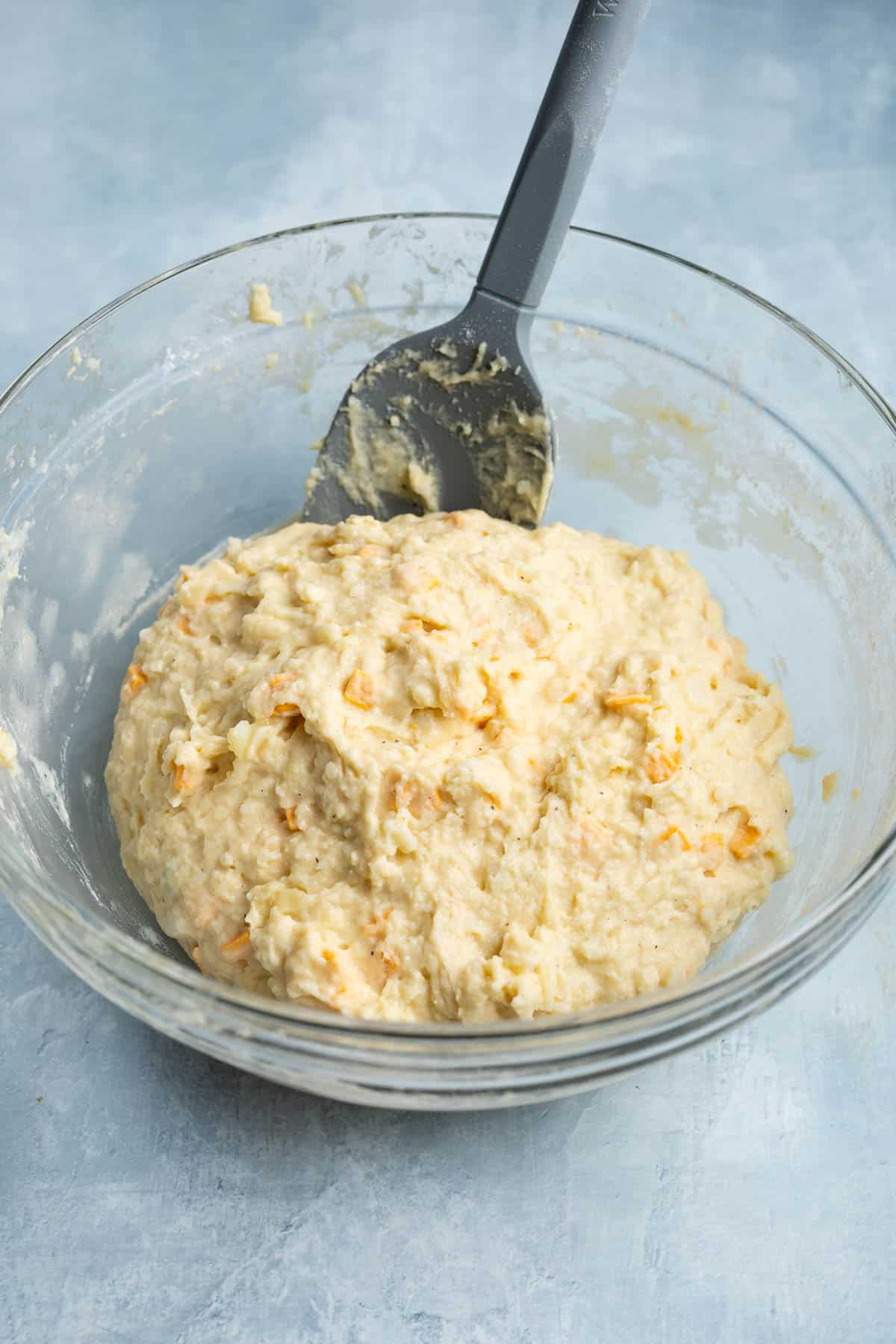 The batter in a mixing bowl.