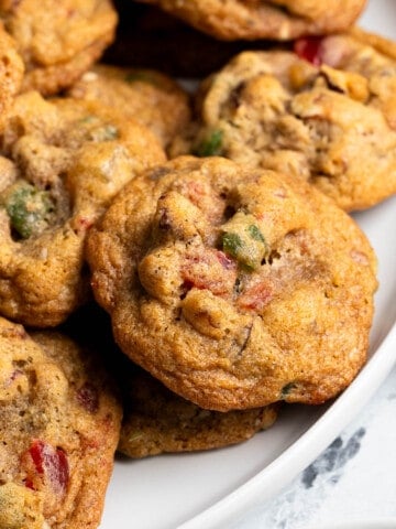Fruitcake cookies on a large plate.