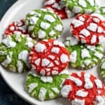 Christmas crinkle cookies on a plate.