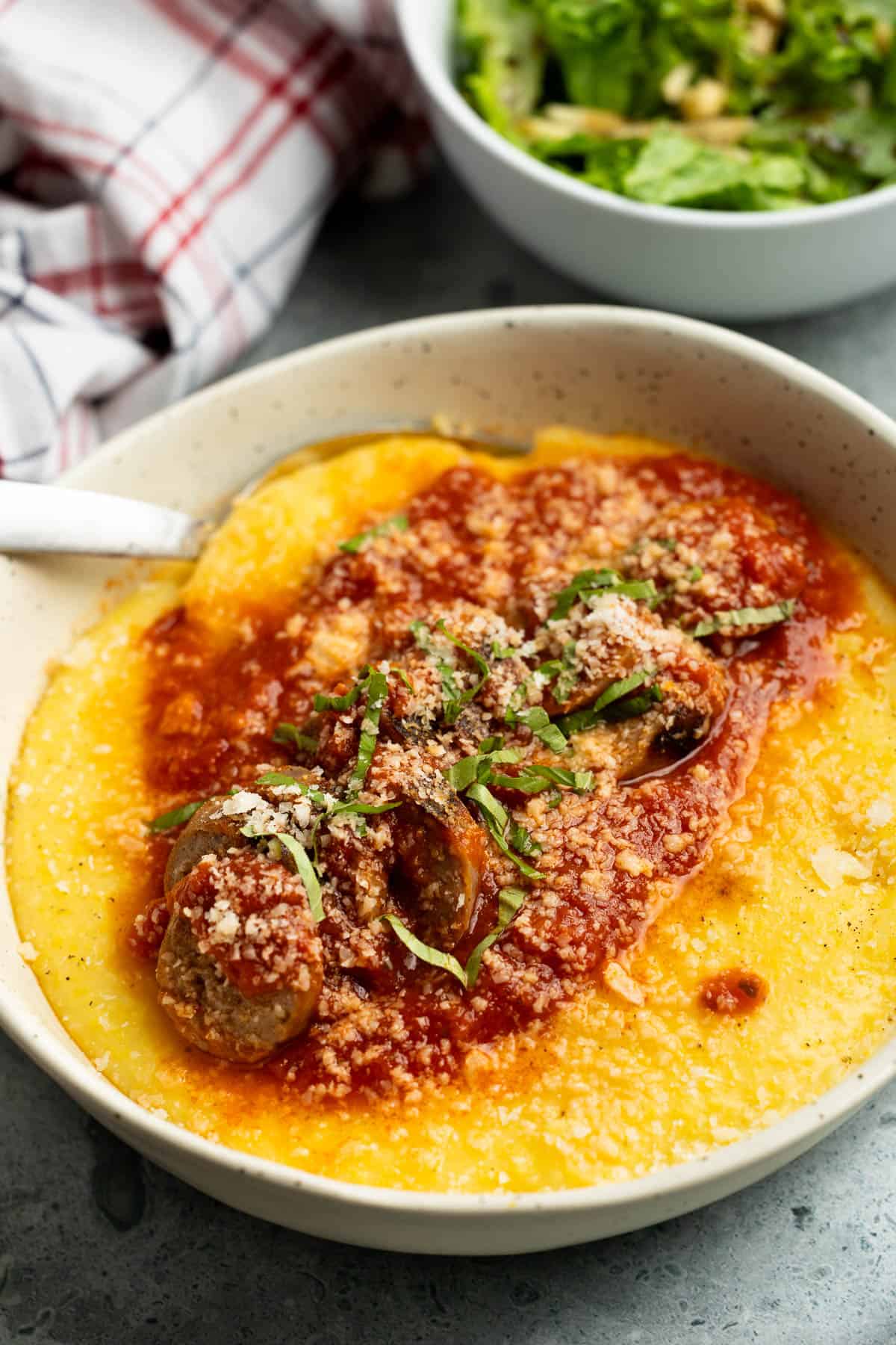 Italian sausage served with marinara and polenta.