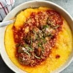 Italian sausage served with marinara and polenta.