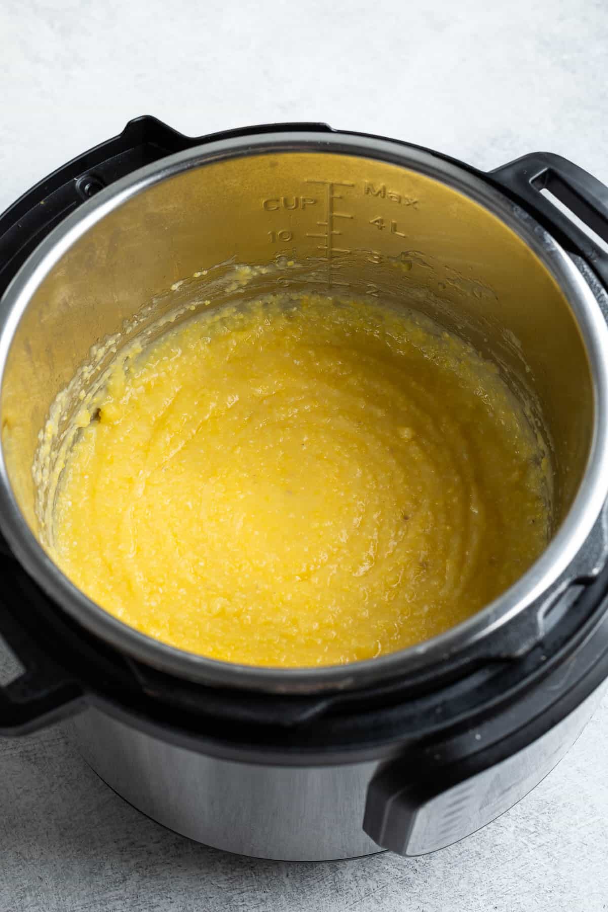 Instant Pot polenta ready to serve.