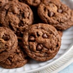 Chocolate orange cookies on a ceramic plate.
