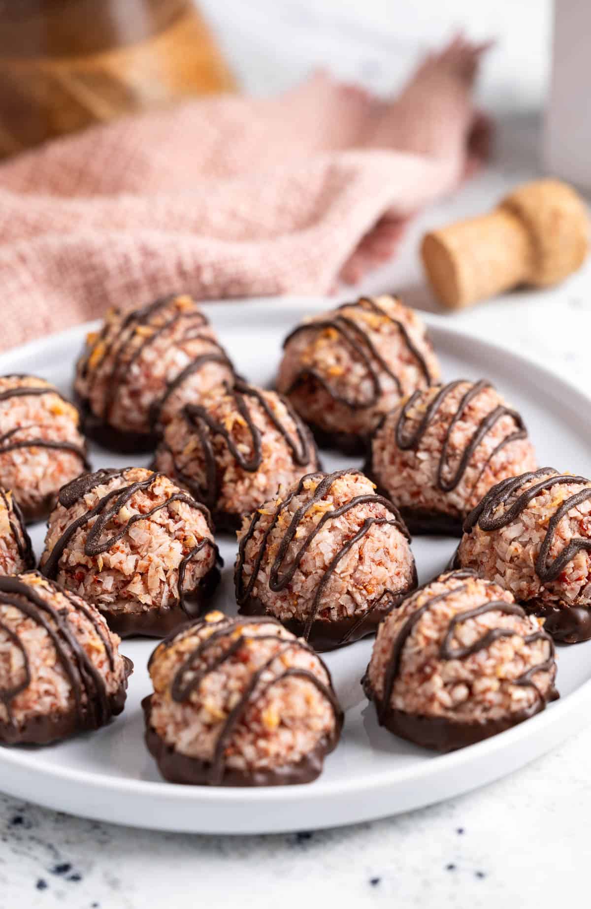 The batch of macaroons on a round serving plate.