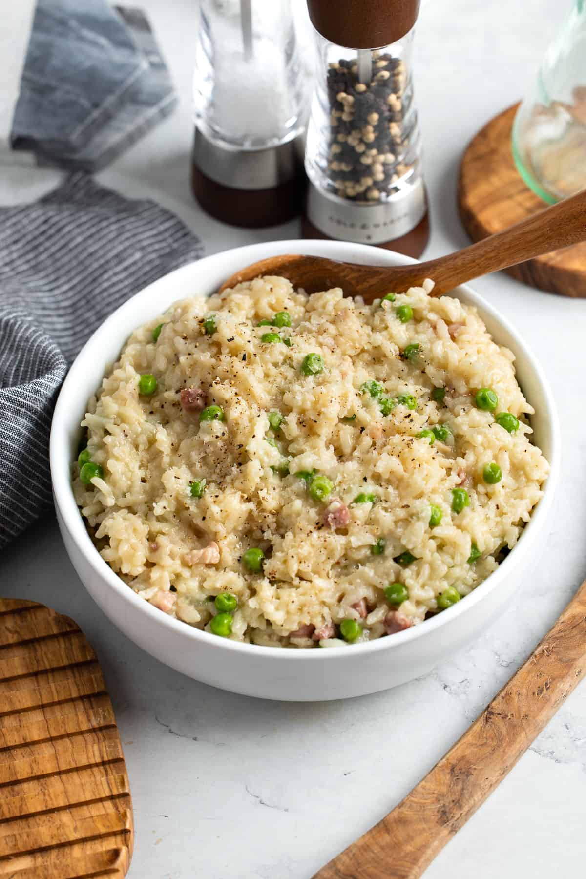 A serving bowl of baked risotto.