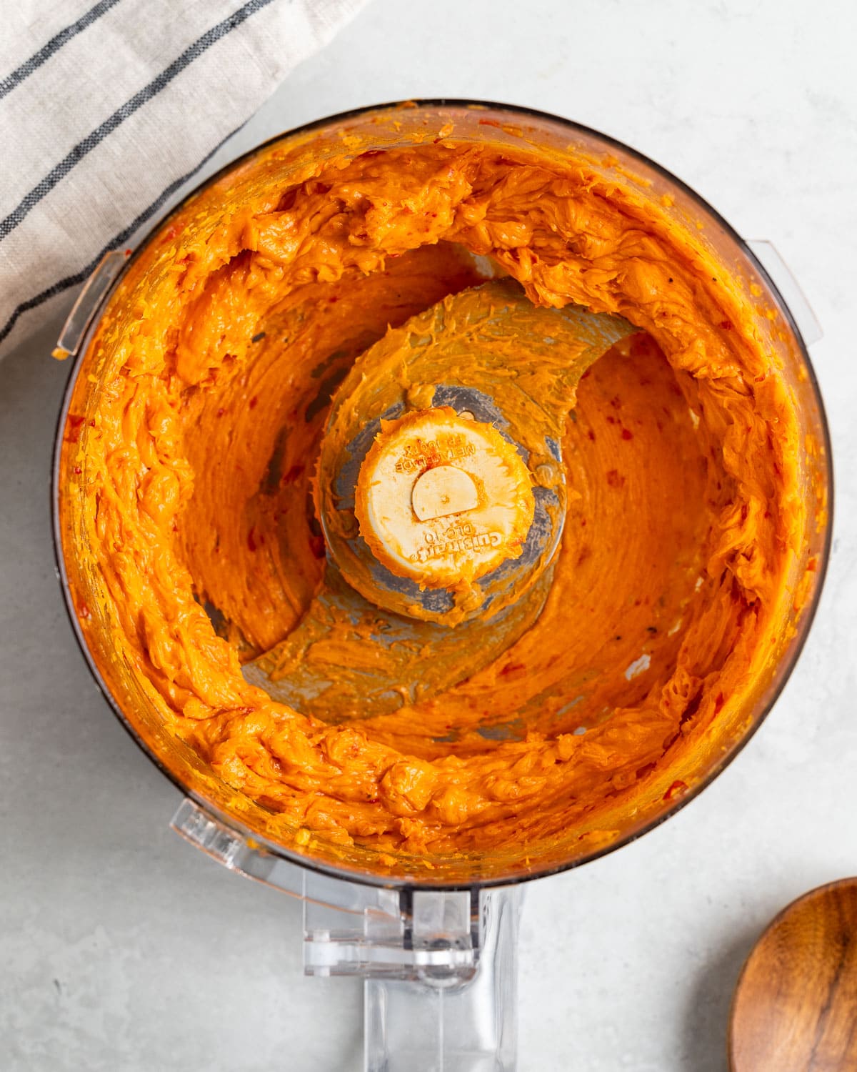 The hot honey butter blended together in the food processor.