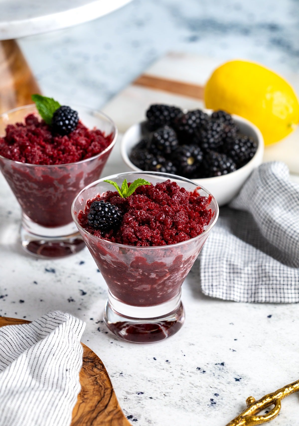 Blackberry granita served in glasses.