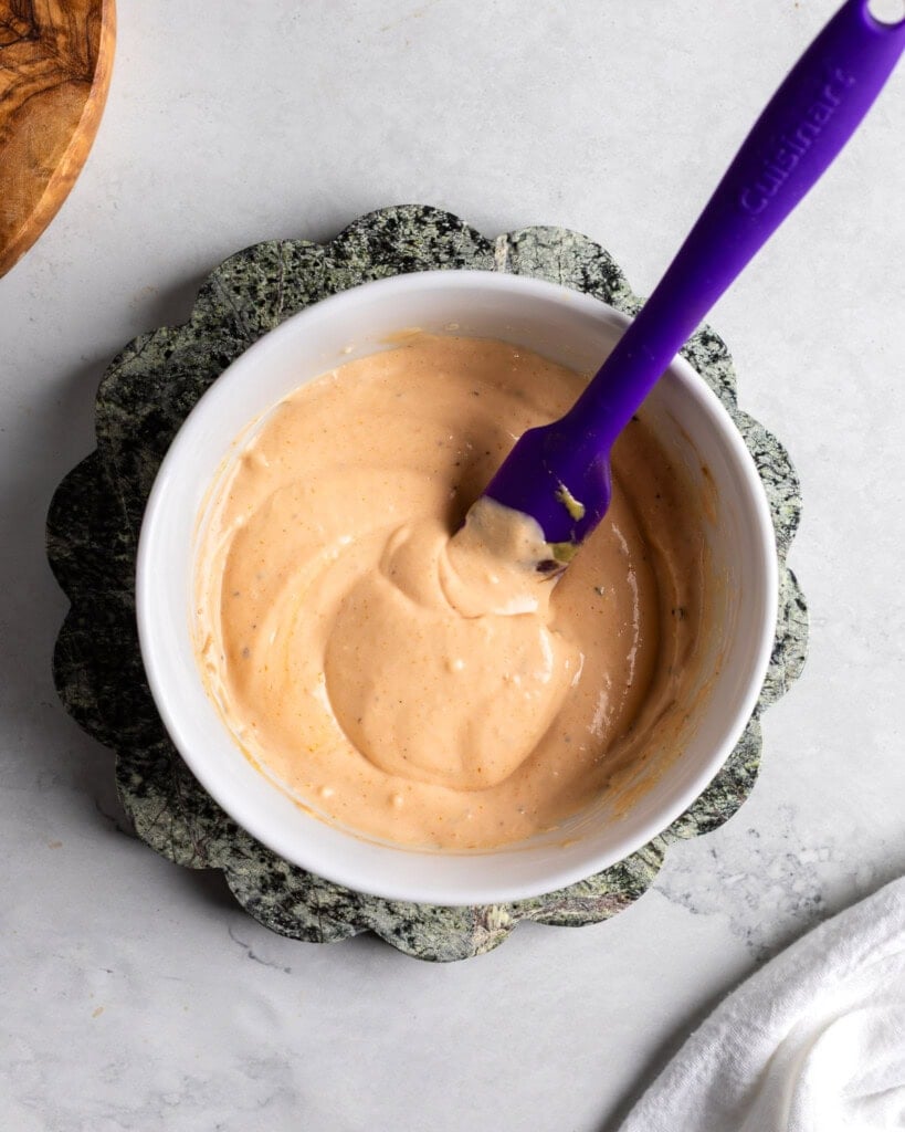 Burger sauce stirred together in a bowl.