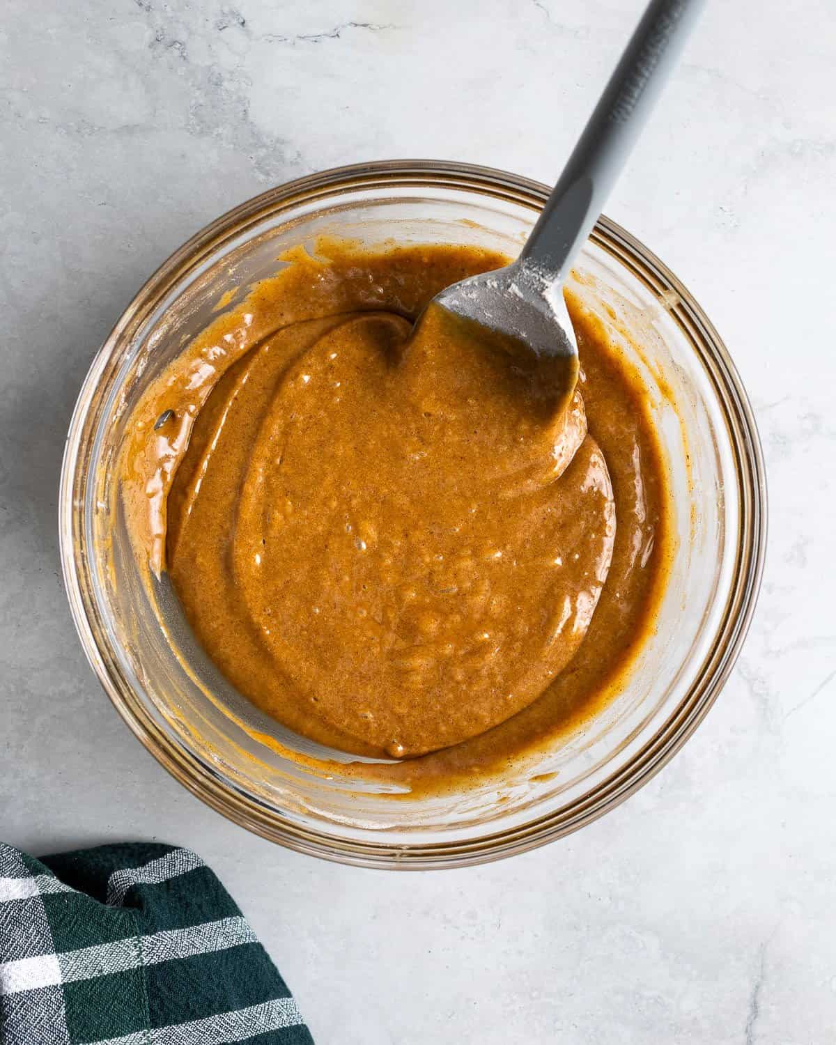 The thick batter in a mixing bowl.