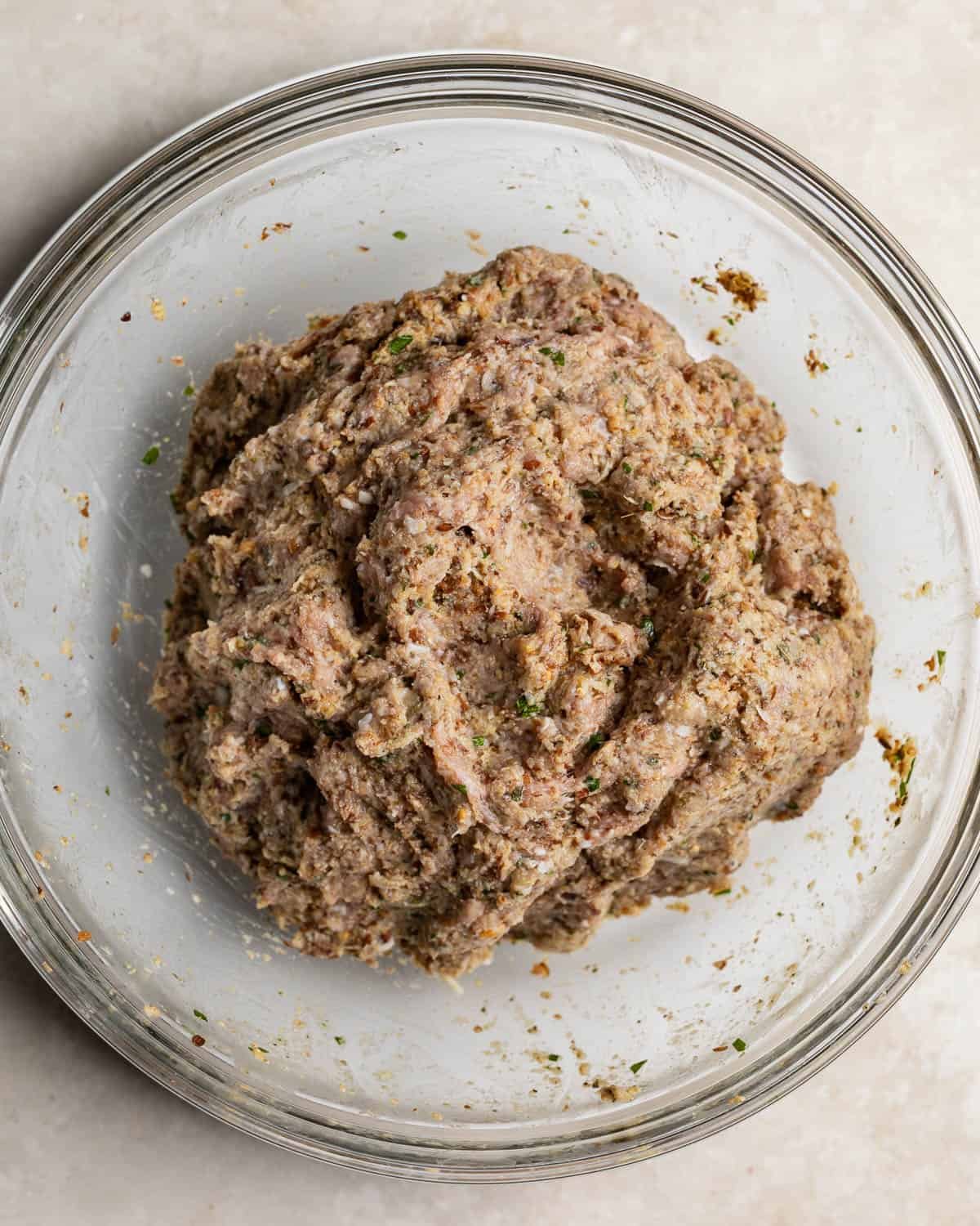 The meatball mixture in a bowl.