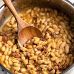 Creamy Tuscan white beans in a skillet.