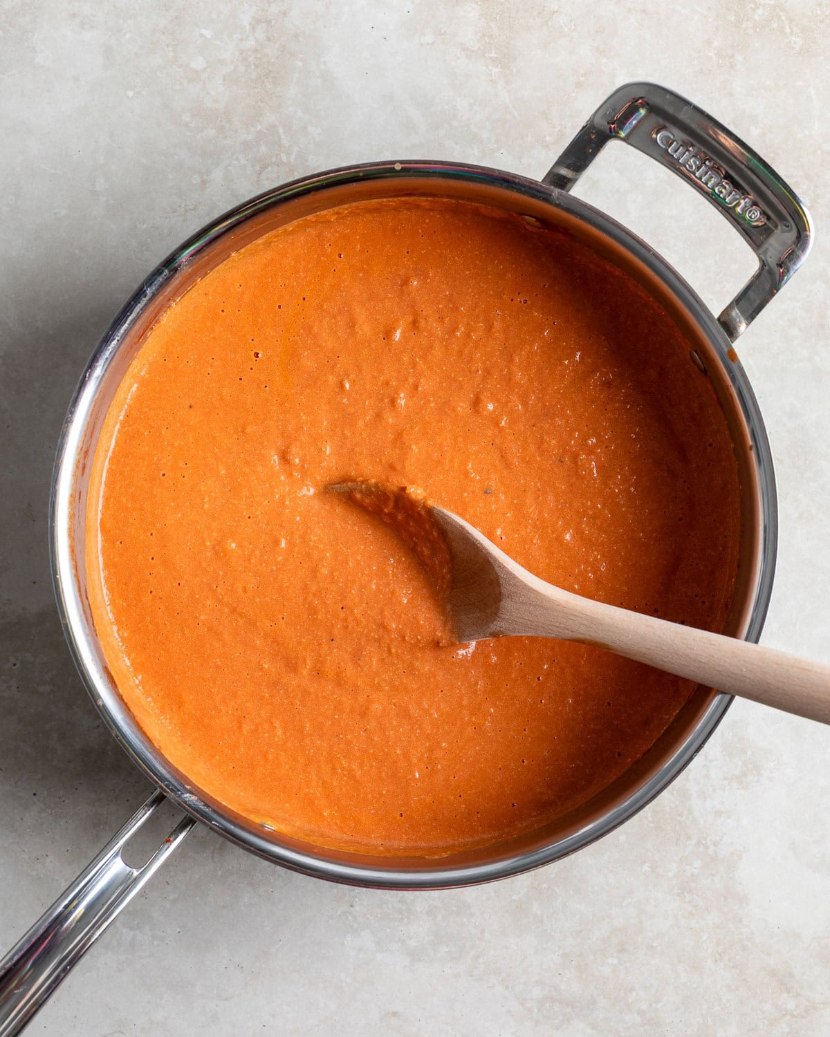 Thickened vodka sauce with Greek yogurt blended smooth and added back to the pan.